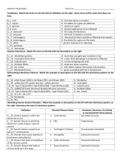 Genetics Study Guide Test is on Vocabulary: Match the terms on the