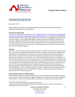 Summary of Proposed Rule on Hospice Payments (May 13, 2015)
