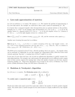 Lecture 15 1 Low-rank approximation of matrices 2 Rudelson