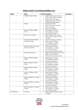 Maths Family Event Responsibilities List