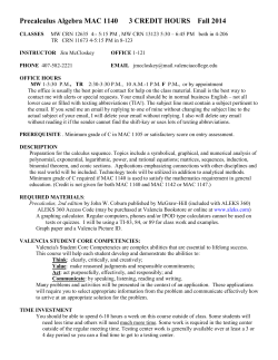 Precalculus Algebra MAC 1140 3 CREDIT