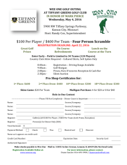 $100 Per Player / $400 Per Team ‐ Four Person Scramble
