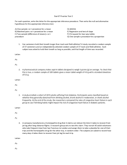 Stat 67 Practice Test 2 For each question, write the letter for the