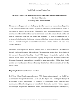 Risk Based Trade Dispute Emergence: the case of