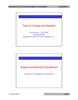 Topic 2: Supply and Demand Supply and Demand: Equilibrium