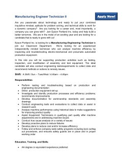 Manufacturing Engineer Technician II Apply Now!