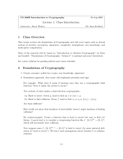 Lecture 1: Class Introduction 1 Class Overview 2 Foundations of