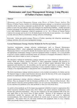 Maintenance and Asset Management Strategy Using Physics of