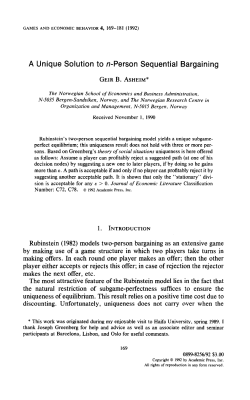 A Unique Solution to n-Person Sequential Bargaining