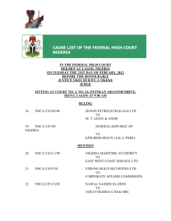 IN THE FEDERAL HIGH COURT HOLDEN AT LAGOS, NIGERIA ON