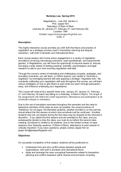 Berkeley Law, Spring 2015 Negotiations – Law 245, Section 4 Prof