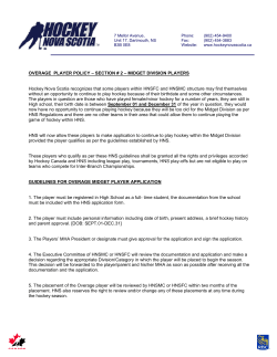 OVERAGE PLAYER POLICY &ndash; SECTION # 2