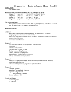 232 Algebra 2 Semester 1 Exam