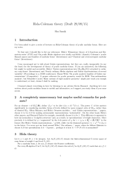 Hida-Coleman theory (Draft 29/09/15)