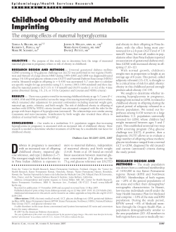 Childhood Obesity and Metabolic Imprinting