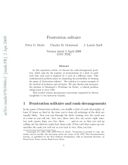 arXiv:math/0703900v2 [math.PR] 2 Apr 2009 Frustration solitaire