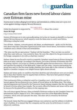 Canadian firm faces new forced labour claims over Eritrean mine