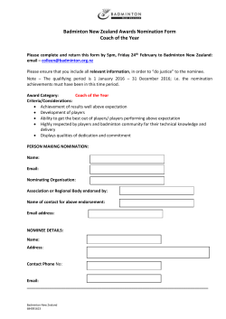 Coach of the Year - Badminton New Zealand