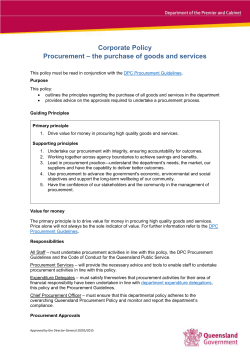 Procurement Corporate Policy Department of the Premier and Cabinet