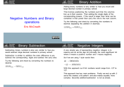 Negative Numbers and Binary operations Binary Addition Binary