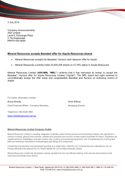 Mineral Resources accepts Baosteel offer for Aquila Resources shares