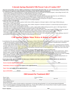 Parent Code of Conduct 2016 Amateur Athletic Minor Waiver