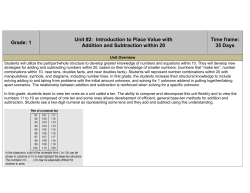 Grade: 1 Unit #2: Introduction to Place Value with Addition and