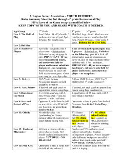 YOUTH REFEREES Rules Summary Sheet for 2nd through 4th