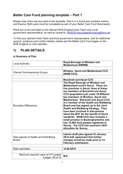Better Care Fund planning template &ndash; Part 1