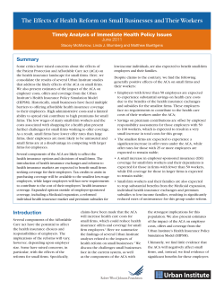 The Effects of Health Reform on Small Businesses