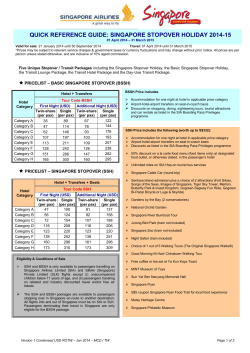QUICK REFERENCE GUIDE: SINGAPORE STOPOVER HOLIDAY