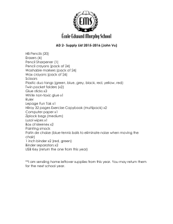 AD 2- Supply List 2015-2016 (John Vu) HB Pencils (20) Erasers (4