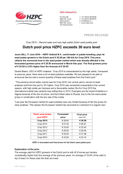 Dutch pool price HZPC exceeds 30 euro level