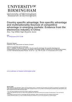 University of Birmingham Country specific advantage, firm specific