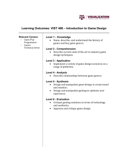 Learning Outcomes: VIST 486 &ndash; Introduction to Game Design