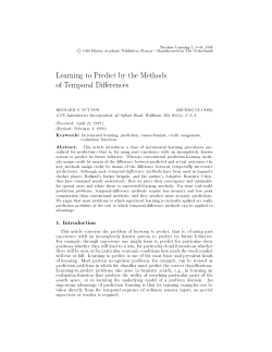 Learning to Predict by the Methods of Temporal Di erences