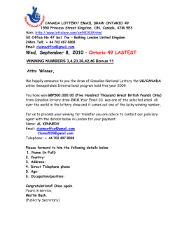 CANADA LOTTERY/ EMAIL DRAW ONTARIO 49