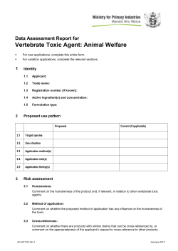 Data assessment report for vertebrate toxic agent: animal welfare
