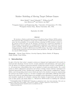 Markov Modeling of Moving Target Defense Games