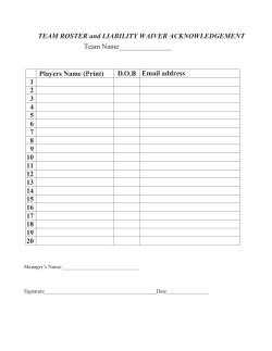 TEAM ROSTER and LIABILITY WAIVER ACKNOWLEDGEMENT