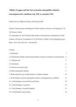 Summary of stability constants for Cu(II)