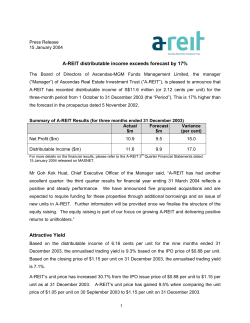 A-REIT distributable income exceeds forecast by 17% Attractive Yield
