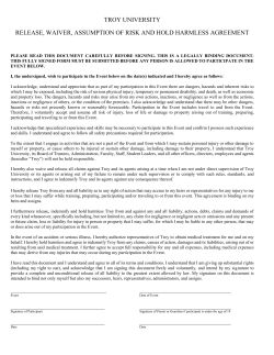 release, waiver, assumption of risk and hold