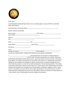 Grade level: Youth BasketballIndividual Player Waiver Form