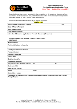 Basketball Australia Foreign Players Application Form