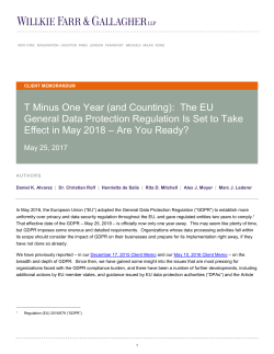 T Minus One Year (and Counting): The EU General Data Protection