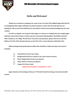 10U Westside Fall Instructional League Hello and Welcome! Thank