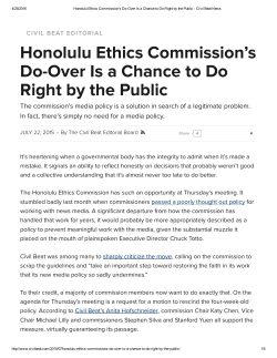 Honolulu Ethics Commission`s Do-Over Is a Chance to Do Right by