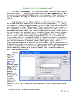 Stepwise Discriminant Function Analysis