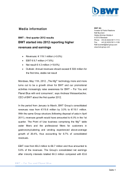 BWT Press Release Report Q1/2012